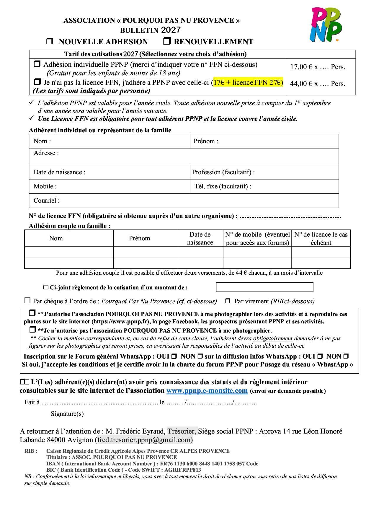 Bulletin adhesion ou renouvellement ppnp 2027